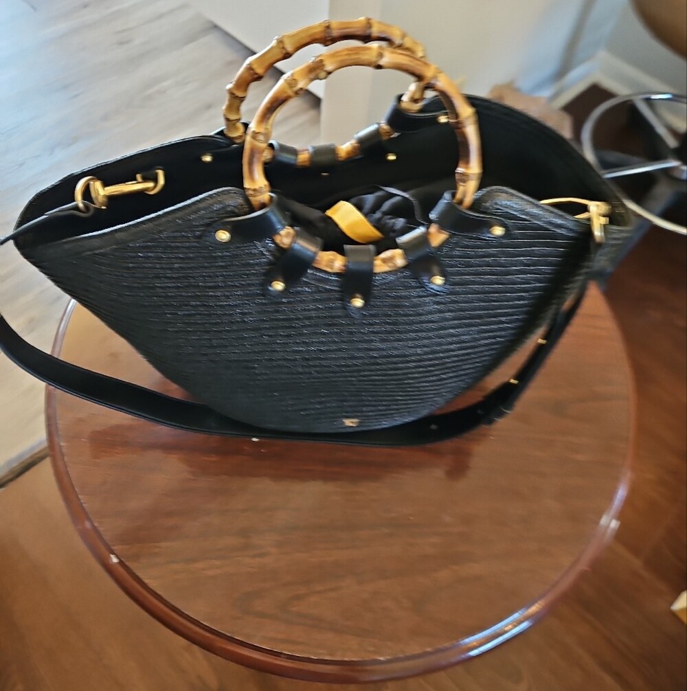 Eric Javits Black Woven Tote with Bamboo Ring Handles - Picture 12 of 12